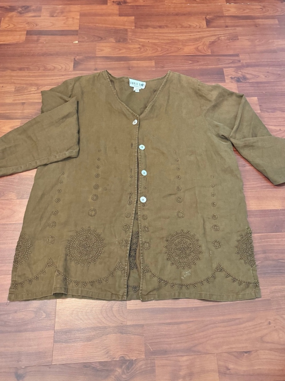 Vintage David Dart Linen Blend Embroidered Button Shirt Jacket | size M